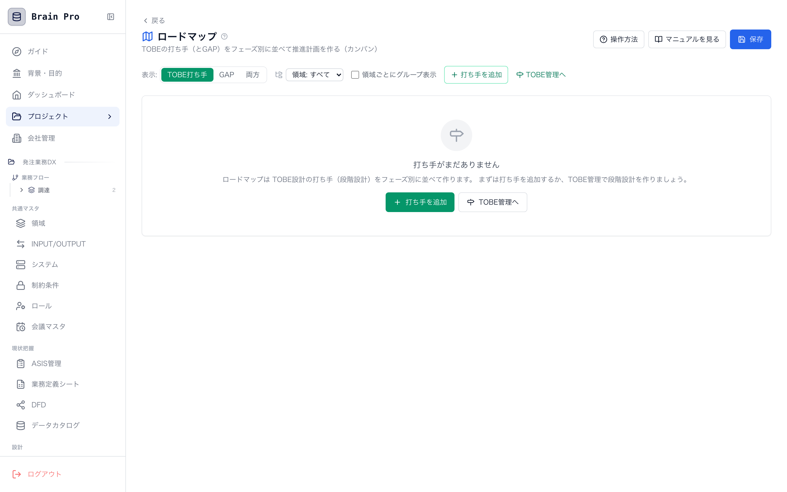 ロードマップ(TOBE/GAP・フェーズ編集)画面